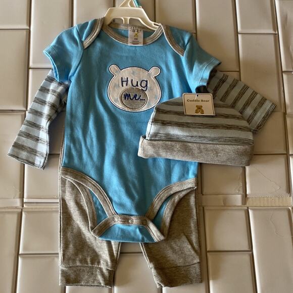 Boys Layette 6 mth LS, SS shirt, pants and hat cuddle bear HUG ME - Picture 1 of 6